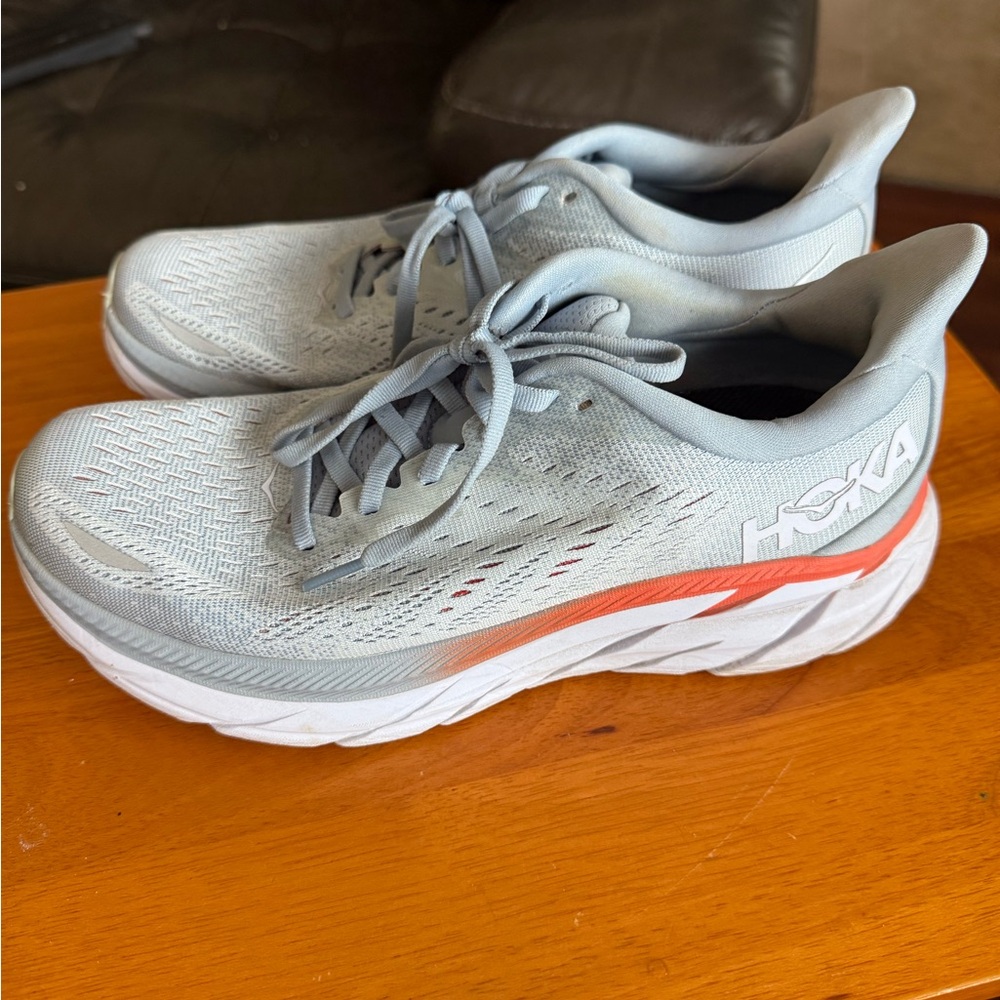 Hoka Gray and Orange Athletic Shoes with Cushioned Sole